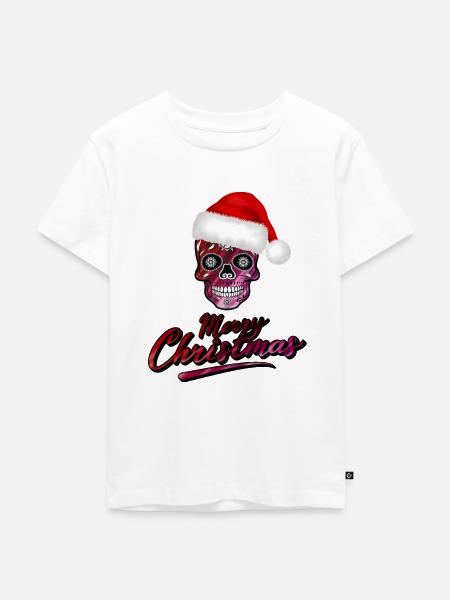 Totenkopf im Weihnachts Design - Kinder Premium Bio T-Shirt - Weiß