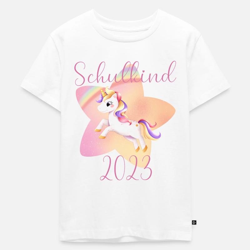 Schulkind 2023 Einhorn - Kinder Premium Bio T-Shirt - Weiß