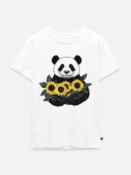 Pandabär mit Sonnenblumen - Kinder Premium Bio T-Shirt - Weiß