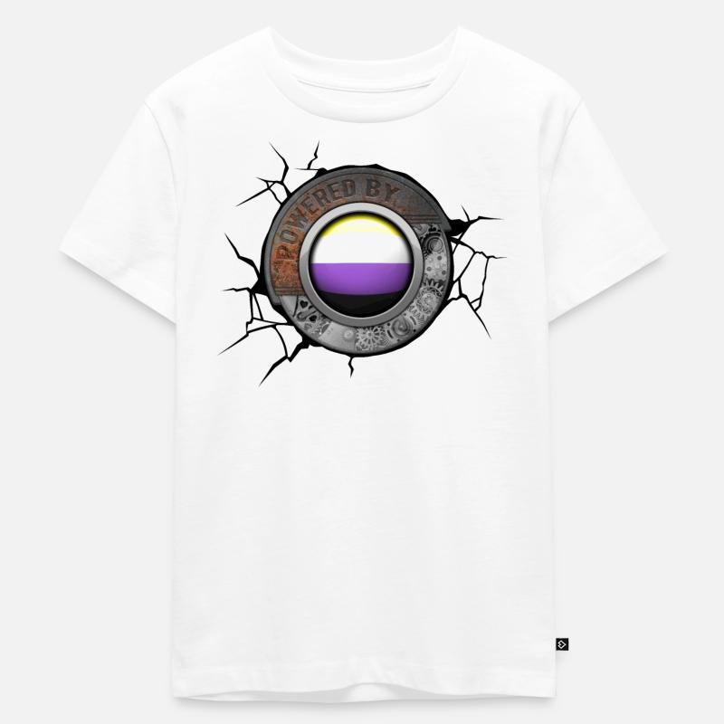 Powered by the Non Binary Pride Steampunk Engine - Kids Premium Organic T-Shirt - white