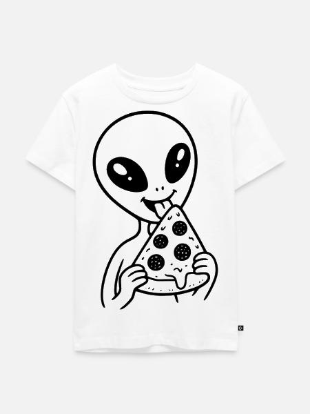 Alien mit Pizza - Kinder Premium Bio T-Shirt - Weiß