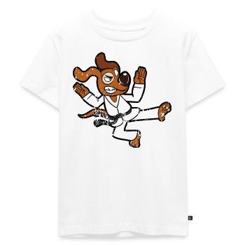 Retro Vintage Grunge Style Karate Hund - Kinder Premium Bio T-Shirt - Weiß - Vorne - Hailey (125cm)