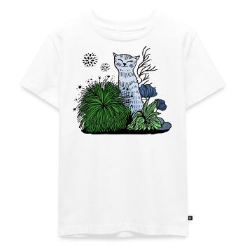 Lächelnde Katze im Blattwerk - Kinder Premium Bio T-Shirt - Weiß - Vorne - Hailey (125cm)
