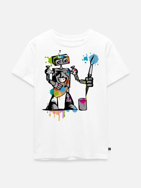 Roboter mit einem Pinsel - Kinder Premium Bio T-Shirt - Weiß