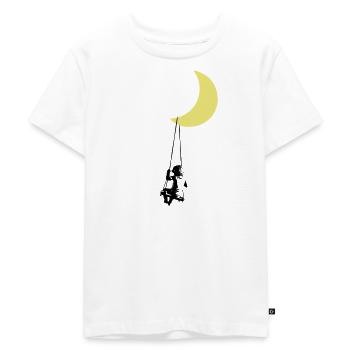 Kleinkind schaukelt unter Mond StreetArt - Kinder Premium Bio T-Shirt - Weiß - Vorne - Hailey (125cm)