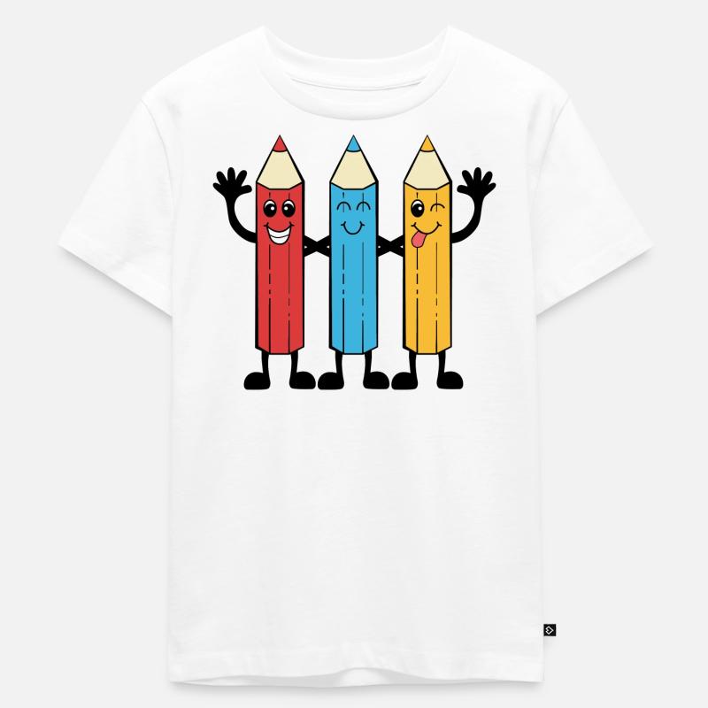Buntstifte im Comic-Stil - Kinder Premium Bio T-Shirt - Weiß