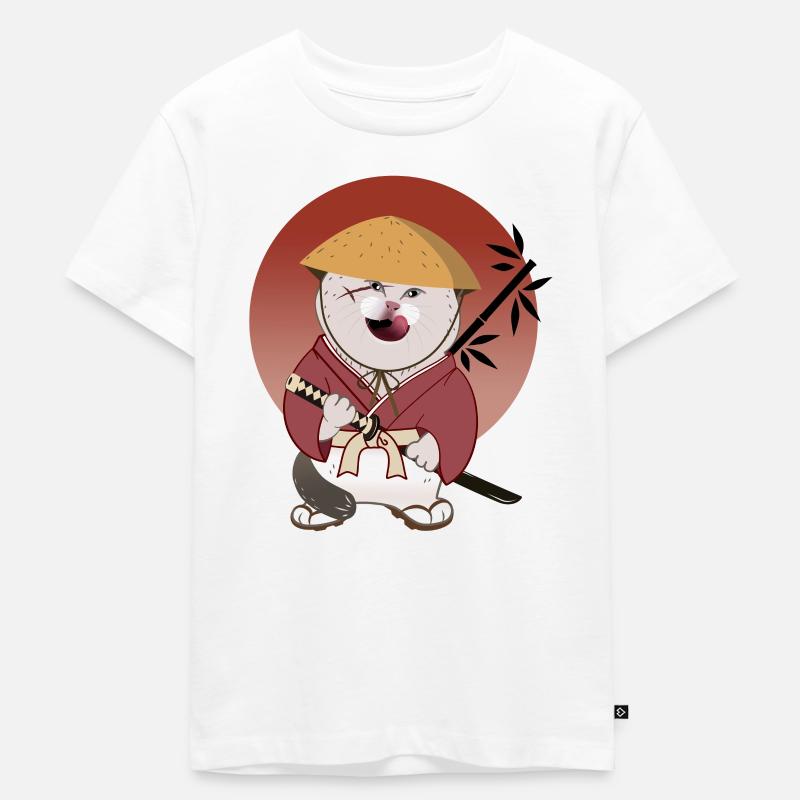 Batosai-Katze mit Strohhut und Narbe - Kinder Premium Bio T-Shirt - Weiß