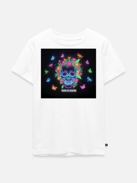 Neonblossom Totenkopf Design - Kinder Premium Bio T-Shirt - Weiß