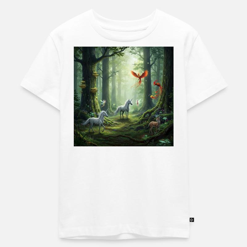 Conte de fées Forêt Licorne Scène de phénix - T-shirt Premium bio Enfant - blanc