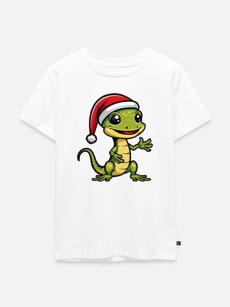 Echse Weihnachten Gecko - Kinder Premium Bio T-Shirt - Weiß