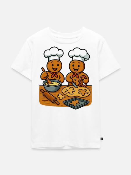 Weihnachtsbäckerei Lebkuchenmann Cartoon - Kinder Premium Bio T-Shirt - Weiß