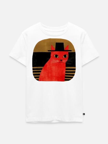 Rote Katze mit Hut Retro Art - Kinder Premium Bio T-Shirt - Weiß