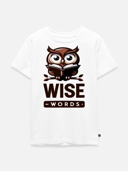 Weise Eule mit Buch – Wörter - Kinder Premium Bio T-Shirt - Weiß