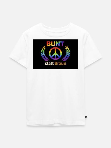 BUNT statt Braun Regenbogenlogo - Kinder Premium Bio T-Shirt - Weiß
