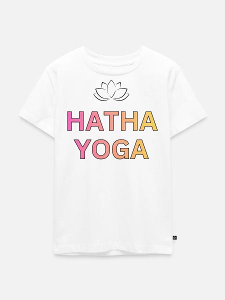Hatha Yoga Gradient Schrift - Kinder Premium Bio T-Shirt - Weiß