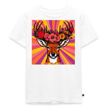 Deer with Flowers - Kids Premium Organic T-Shirt - white - Front - Hailey (125cm)