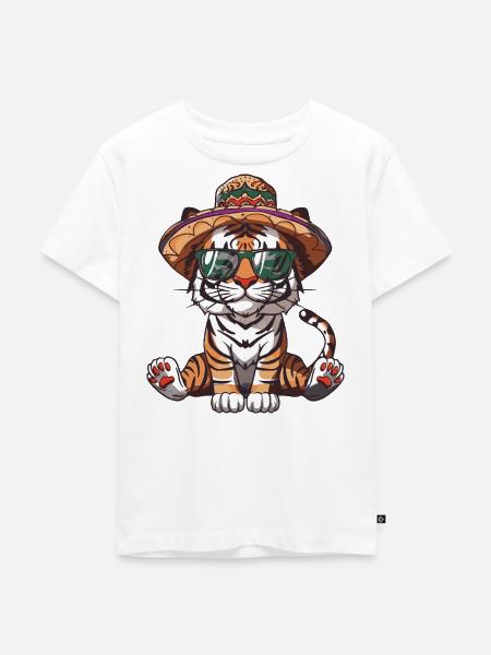 Tiger Comic Lustig Sombrero - Kinder Premium Bio T-Shirt - Weiß