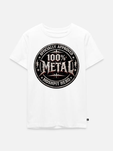 100% Metal Hero Patch - Kinder Premium Bio T-Shirt - Weiß