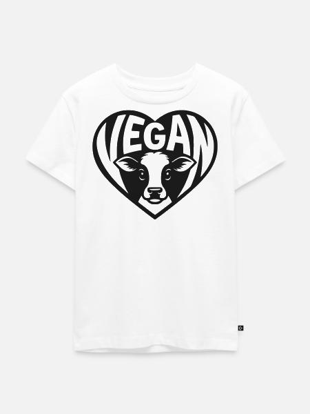 Vegan Herz mit Kälbchen - Kinder Premium Bio T-Shirt - Weiß