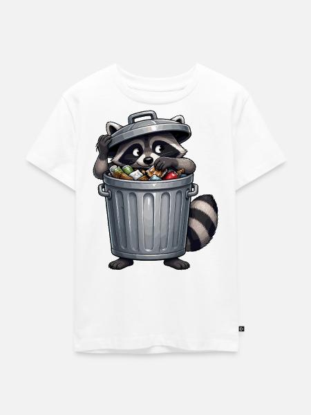 Waschbär im Abfalleimer: Recyclingheld - Kinder Premium Bio T-Shirt - Weiß