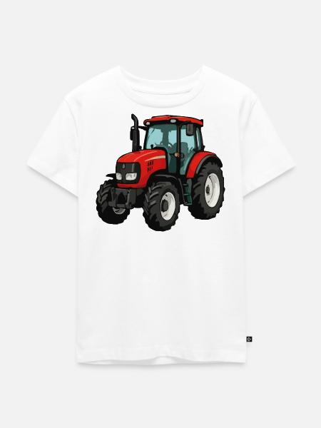 Roter Traktor Cartoon Design - Kinder Premium Bio T-Shirt - Weiß