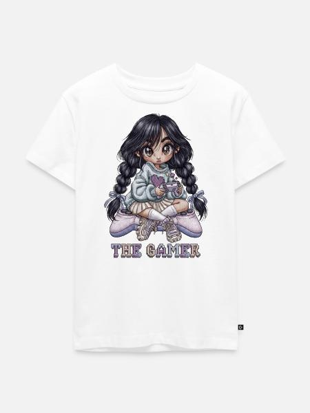 Süße Chibi Gamerin mit Controller - Kinder Premium Bio T-Shirt - Weiß