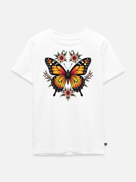 Schmetterlingsflügel mit Blumenranken - Kinder Premium Bio T-Shirt - Weiß