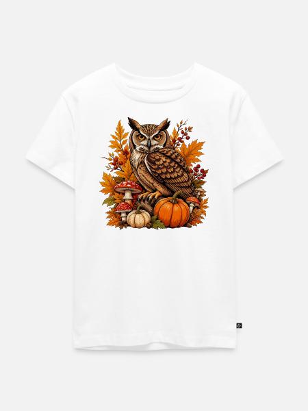 Herbst-Eule mit Kürbis - Kinder Premium Bio T-Shirt - Weiß