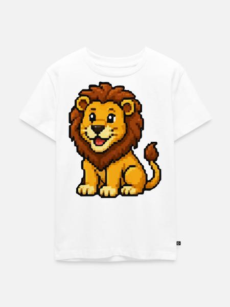 Pixel Löwenjunge Design - Kinder Premium Bio T-Shirt - Weiß