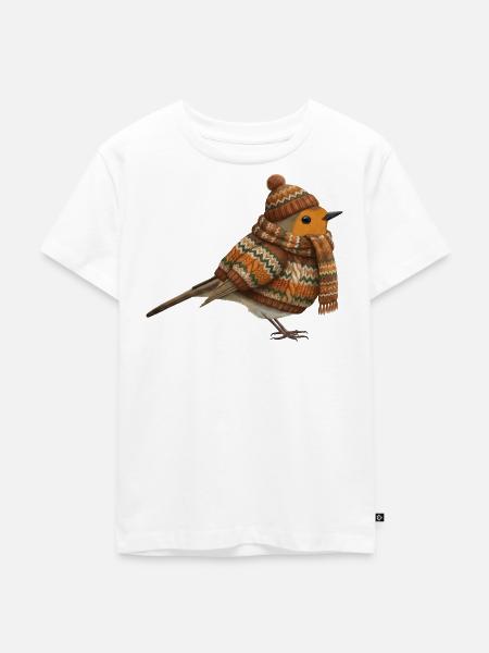 Rotkehlchen im Strickpullover Winter Weihnachten - Kinder Premium Bio T-Shirt - Weiß