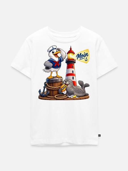 Moin - Freunde Seemöwe Seehund - Kinder Premium Bio T-Shirt - Weiß