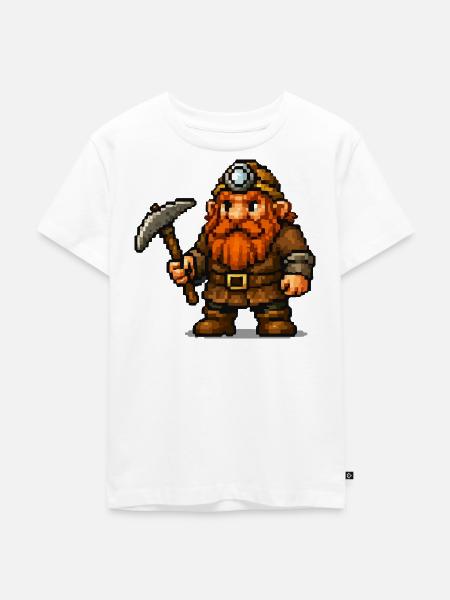 Pixel Zwerg mit Spitzhacke - Kinder Premium Bio T-Shirt - Weiß