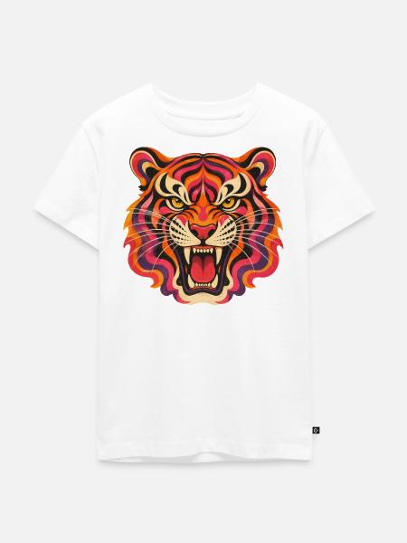 Psychedelischer Tigerkopf - Kinder Premium Bio T-Shirt - Weiß