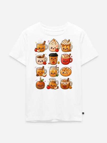 Kawaii Apfel & Zimt | Herbstgetränke - Kinder Premium Bio T-Shirt - Weiß