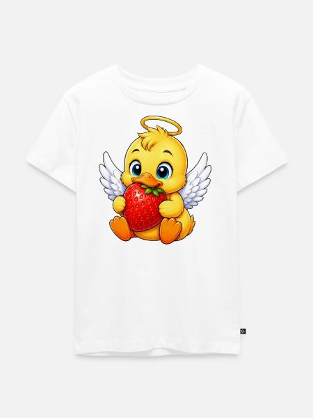 Süße Ente Erdbeere Engel Cartoon - Kinder Premium Bio T-Shirt - Weiß