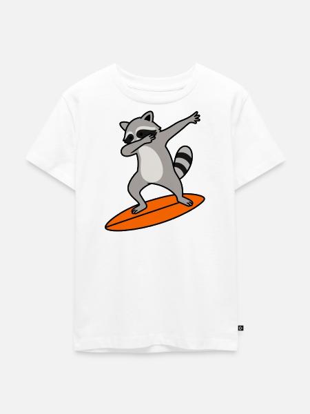 Waschbär Surf-Charme - Kinder Premium Bio T-Shirt - Weiß