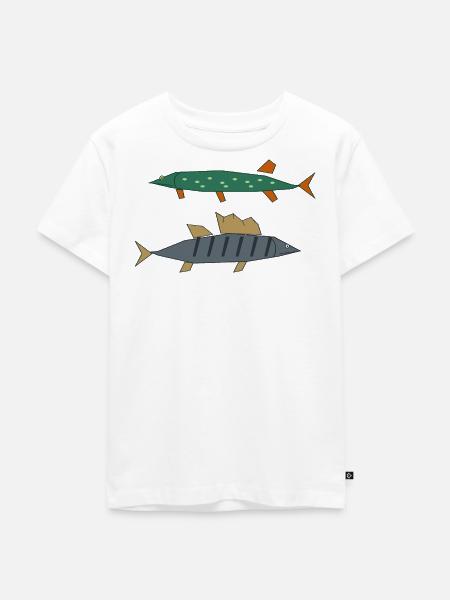 Hecht Zander Angeln Lustig - Kinder Premium Bio T-Shirt - Weiß