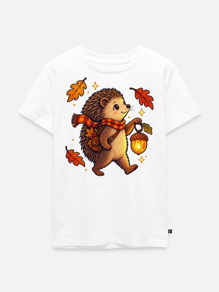 Igel mit Eichellaterne - Kinder Premium Bio T-Shirt - Weiß