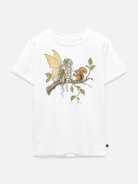 Feen auf Ast mit Eichhörnchen - Kinder Premium Bio T-Shirt - Weiß