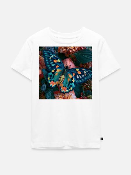 Bunter Schmetterling auf Blumen - Kinder Premium Bio T-Shirt - Weiß