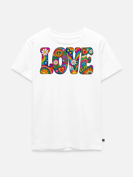 Regenbogenliebe mit Peacezeichen - Kinder Premium Bio T-Shirt - Weiß