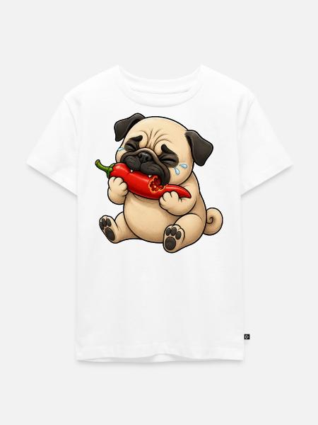 Mops Chili Scharf Lustiger Cartoon - Kinder Premium Bio T-Shirt - Weiß