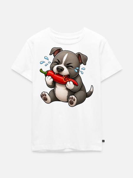 Pitbull Chili Scharf Lustiger Cartoon - Kinder Premium Bio T-Shirt - Weiß
