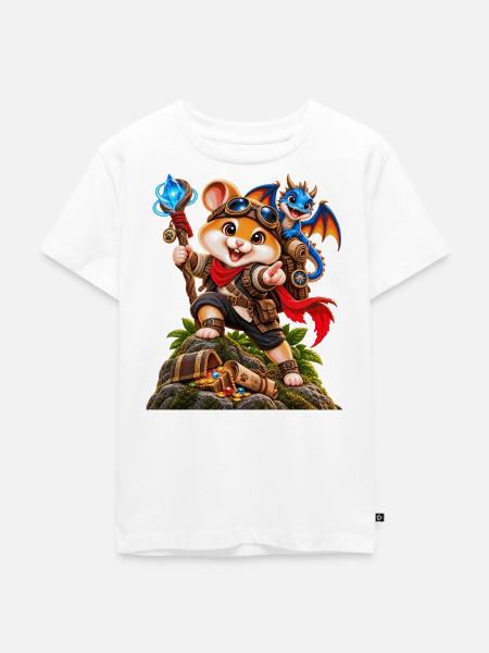 Abenteuer-Hamster mit blauem Drachen - Kinder Premium Bio T-Shirt - Weiß