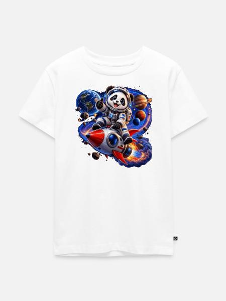 Panda Astronaut auf Weltraumrakete - Kinder Premium Bio T-Shirt - Weiß