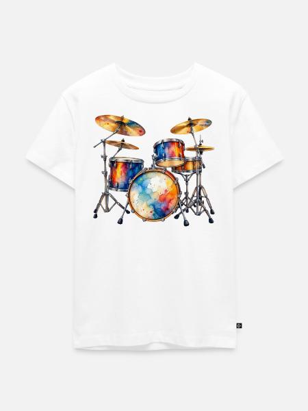 Farbexplosion Schlagzeug-Set - Kinder Premium Bio T-Shirt - Weiß