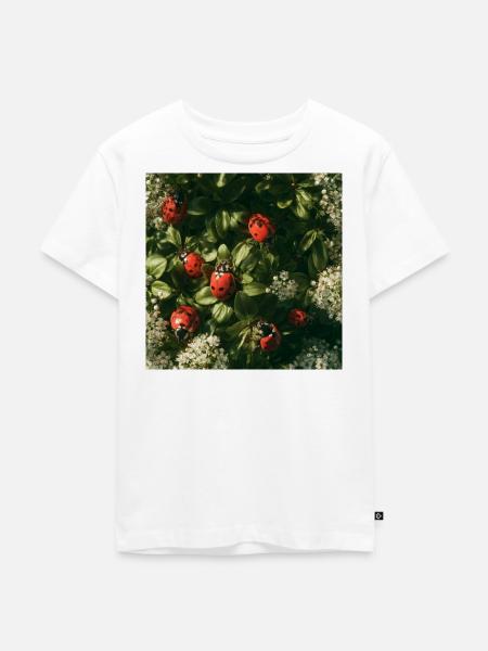 Marienkäfer auf Blütenblättern - Kinder Premium Bio T-Shirt - Weiß