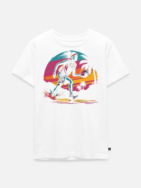 Basketballerin Retrowave - Kinder Premium Bio T-Shirt - Weiß