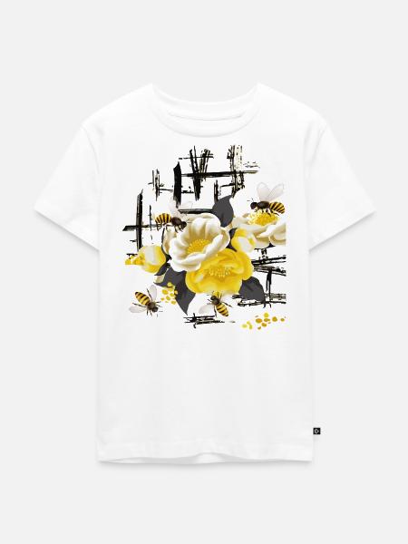Blüten mit Bienen - Kinder Premium Bio T-Shirt - Weiß