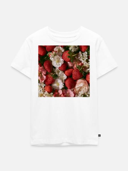 Romantische Erdbeeren und Blumen - Kinder Premium Bio T-Shirt - Weiß